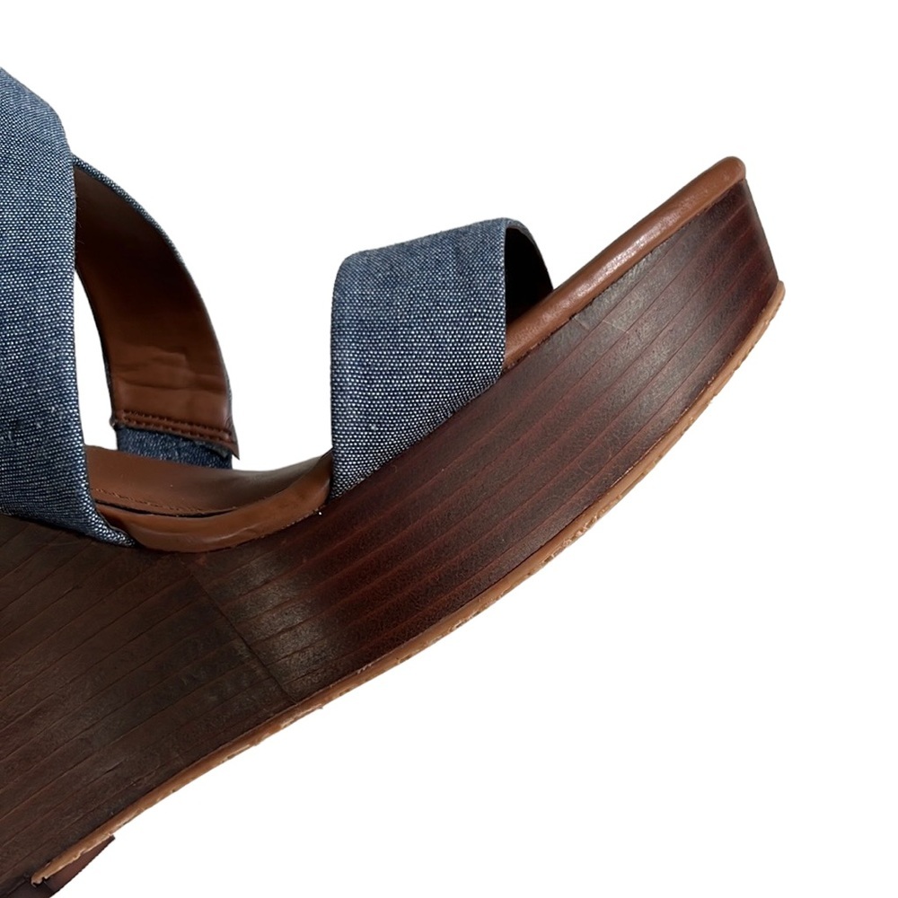 White House Black Market Blue Denim Crisscross Wedge Sandals - Picture 3 of 8